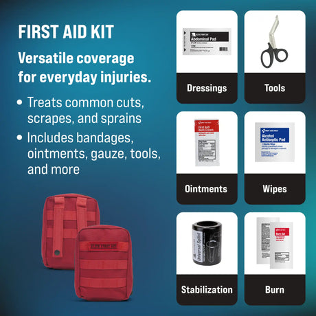 A comprehensive first aid kit for everyday injuries.