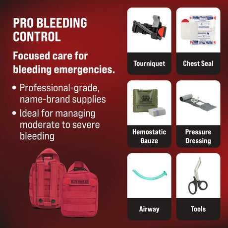 A comprehensive bleeding control kit with professional-grade supplies for emergencies.