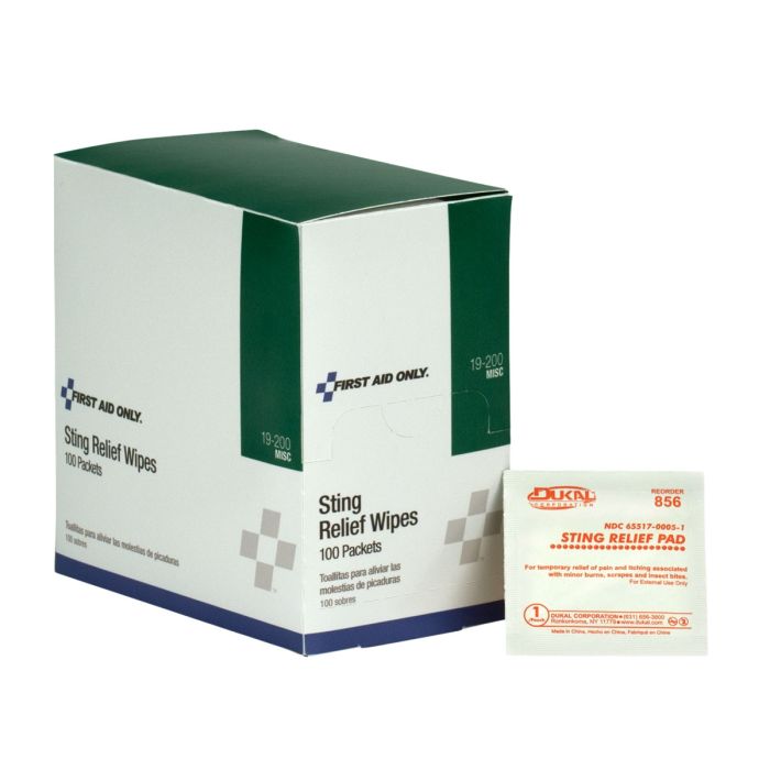 Sting Relief Wipes - Box of 100 - 19-200 Elite First Aid Kits - US Made